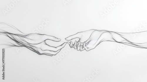 Abstract hands intertwined in one continuous line, delicate curves and unbroken flow, symbolizing connection and unity