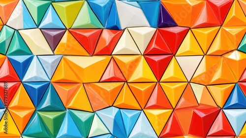 Colorful and monochrome mosaic pattern with convex relief triangles