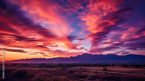 A dramatic sunset scene where stratus clouds are tinged with shades of pink, orange, and purple, casting a gentle, diffused light over a peaceful horizon with a silhouette of distant mountains.