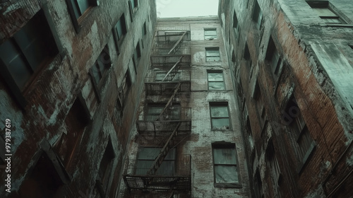 As I gaze up at a remarkably tall building that features an intricate fire escape, I cant help but admire its architectural design and structure