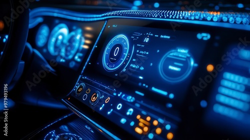 Modern car showing futuristic dashboard interface displaying information