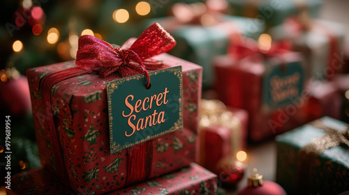 Beautifully wrapped gifts for Secret Santa, creating a festive and joyful atmosphere during the holiday season.