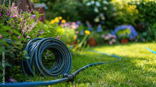 Garden Hose on Green Grass