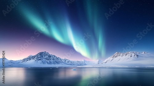 Antarctic night, polar aurora, colorful southern lights display.