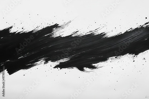 dramatic black ink splatter on pristine white canvas creating bold calligraphic strokes reminiscent of japanese sumie art textured edges and subtle gradients add depth and movement