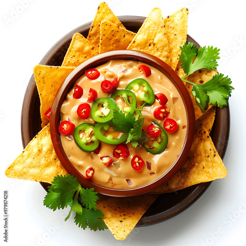 chilli cheese sauce tortilla chip dip chilli cheese sauce, white background