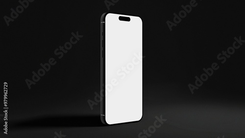 Side view of a realistic mockup of a smartphone on a dark gray background, smartphone on a black background