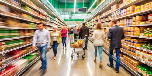 Blurry Motion of Shoppers in Supermarket Aisle, Supermarket, Blur, Shoppers, Shopping