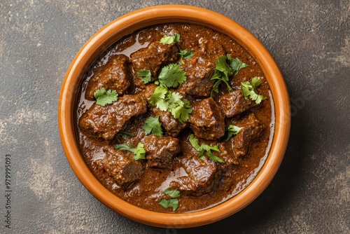 Top view of isolated dish containing Arabic beef liver masala kaleji