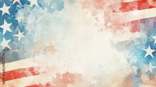 Artistic background featuring faded American flag patterns with stars in red, white, and blue tones designed for patriotic themes