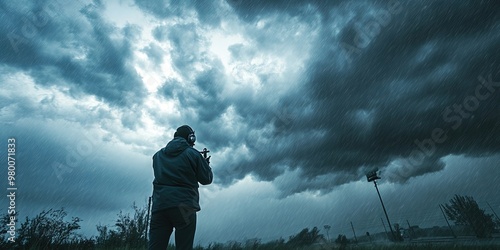 meteorologist reporting during storm