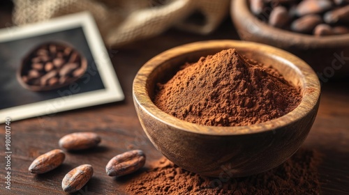 Cocoa Powder in Wooden Bowl