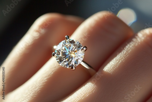 Diamond ring on hand sparkling