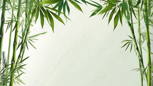 green bamboo leaves half frame isolated on white background