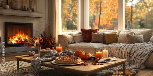 A room decorated for thanksgiving