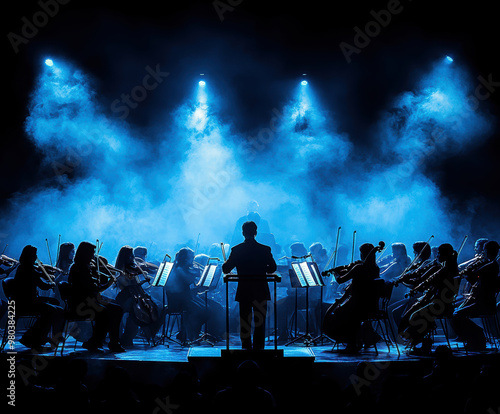 A symphony orchestra on stage . AI generative.