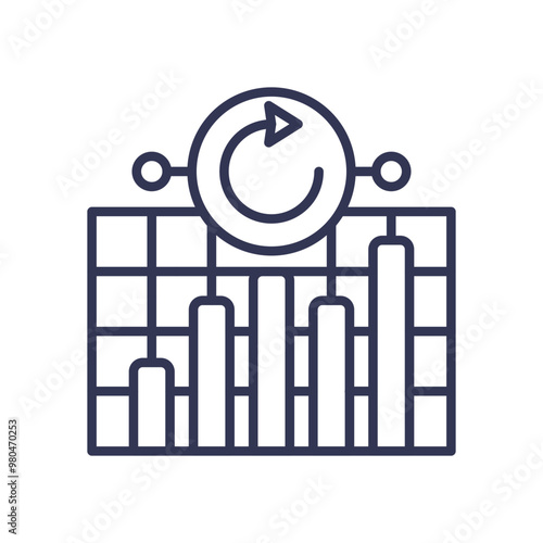 Bar chart with a refresh icon symbolizing continuous data analysis and updates.