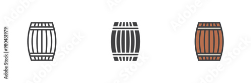 Wood barrel different style icon set