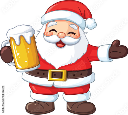 Happy Christmas Santa Claus holding a beer mug