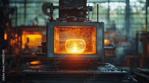 Molten Glass Orb Inside Industrial Furnace