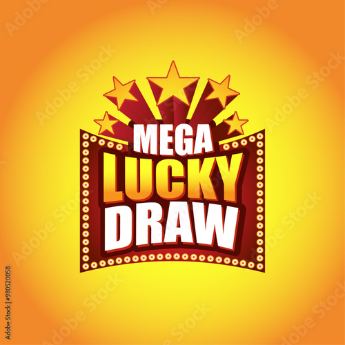 Mega Lucky Draw Stars Logo Label Design Vector Illustration. Shopping, Sale Contest, Win, Prizes, Coupon, Advertising, Marketing Offers 