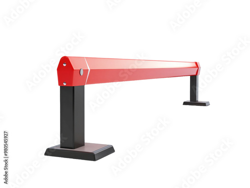 PNG IMAGES, Bright red safety barrier in modern space, Transparent background.