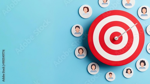 A creative concept of a bullseye surrounded by customer avatars, highlighting the focus on reaching the right audience in marketing campaigns