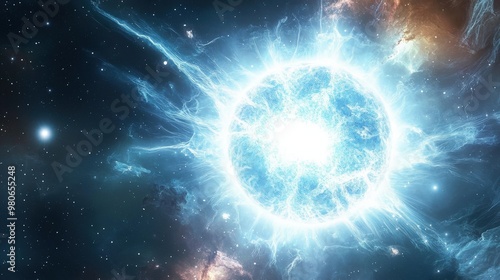 An rendering of a neutron star, with a powerful magnetic field and intense radiation emanating from its poles