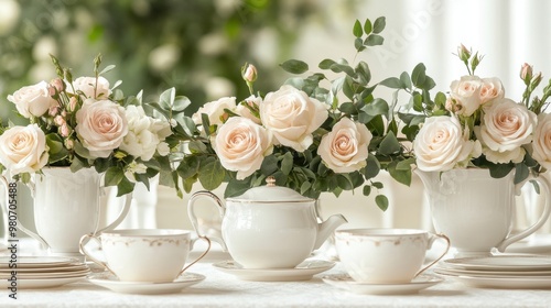 chic and classy tea party theme with delicate bone china and fragrant roses, ideal for an elegant tea party banner