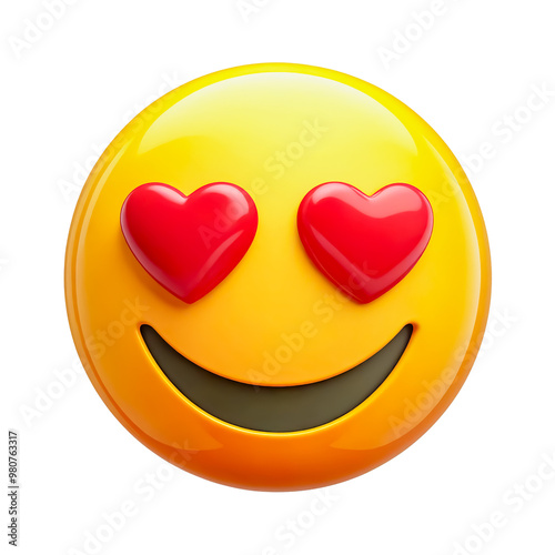 A smiling emoji with heart-shaped eyes, symbolizing love or admiration. Transparent background