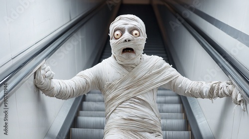 a mummy stuck in an escalator