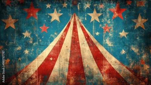 circus poster design, vintage circus poster design featuring a large top tent, adorned with stars and stripes, perfect for custom text placement