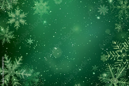 Celebrate the winter holiday magic with a festive green snowflakes background, perfect for cards, invitations, and decorations. Its joyful and elegant design brings a cheerful touch to the season