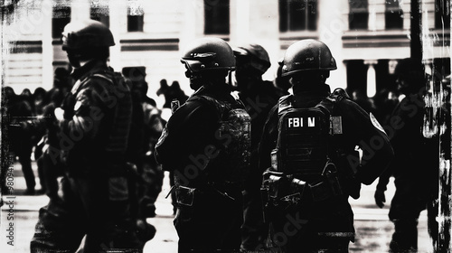 Fbi agents standing guard in urban environment