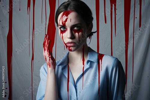 Dramatic Blood Streaks and Blemishes on a Sheer Background