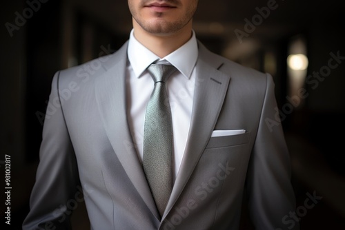 Gray suit tie necktie tuxedo.