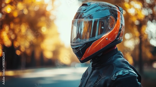 Panoramic view of a motorcyclist donning a safety helmet emphasizing the importance of proper protective gear for riders