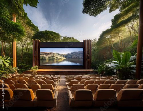  Nature cinema concept – A peaceful AI-generated scene of a cinema showcasing nature and wil_1(256)