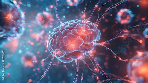 3D Neuro Linked Campaign Strategy Mapping: Macro View of Interconnected Brain Network with Data Points - Isolated on White Background