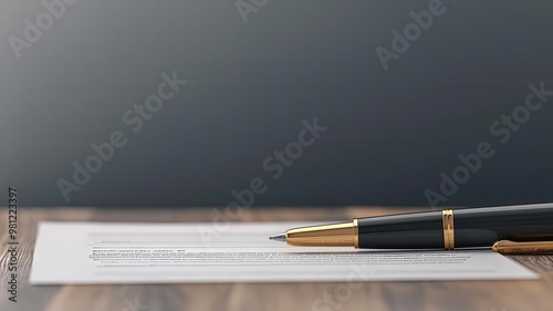 Business contract, signed with a pen, 3D illustration, copy space for text,