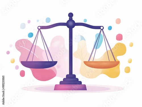 Flat Floating Debate Podiums with Balance Scales: Weighing Policy Options in a Business Context - Vector Illustration of Political Dialogue