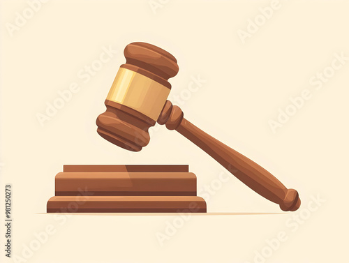 Flat Glossy Gavel and Sound Block Illustration Symbolizing Election Laws and Regulations with Ample Space for Voter Rights Information