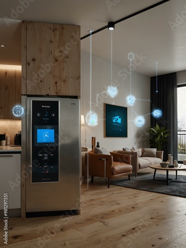 Connected smart home with IoT technology for remote appliance management.