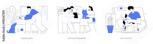 Pets routine isolated cartoon vector illustrations se