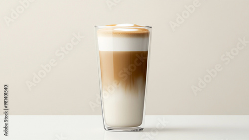 Glass of tasty aromatic layered coffee latte macchiato