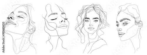 An attractive woman is drawn in continuous lines on a white background. The sketch shows a beautiful young lady in a minimalist black linear sketch.