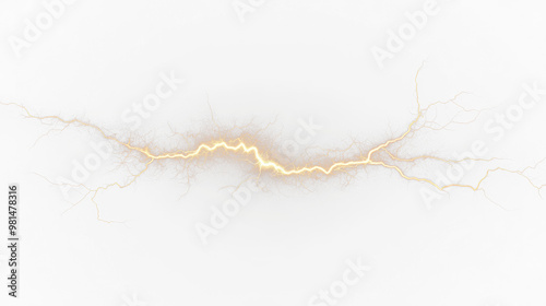 Yellow Lightning Bolt Strike - Thunderstorm Light Effect Isolated On PNG Transparent Background and White