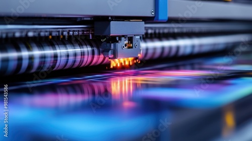 An immersive look at modern printing technology, capturing the vibrancy of colors emerging from the printer, exemplifying the breakthrough in digital printing techniques.