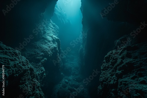 City lights glowing in the darkness, revealing buildings, streets, and urban life from above, The mysterious depths of a dark, abyssal ocean trench