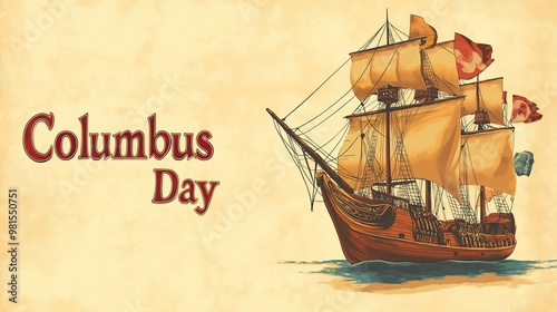 Columbus Day Logo with Old Ship, Celebrate the legacy of Christopher Columbus